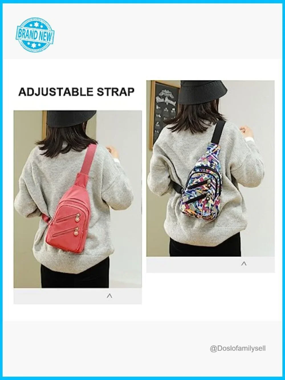 Trendy Crossbody Sling Bag Water Resistant Nylon Travel Purse Adjustable Strap